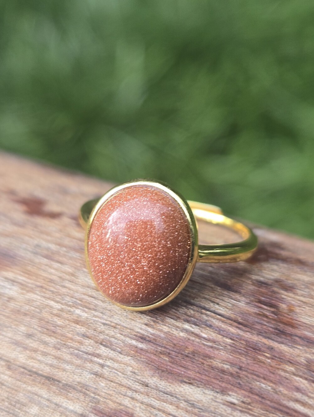 Goldstone Crystal Filigree Statement Ring
